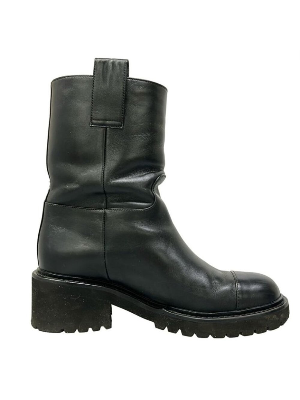 Chanel Short Boots 34.5 C Black CC Logo Leather - Picture 2 of 12